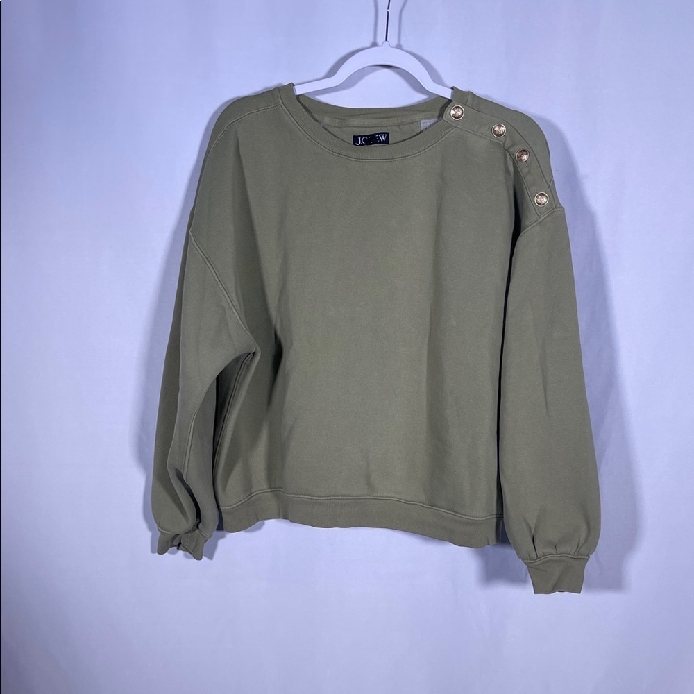 J CREW WOMENS GREEN PULLOVER SWEATER BUTTON SHOULDER LARGE BT721